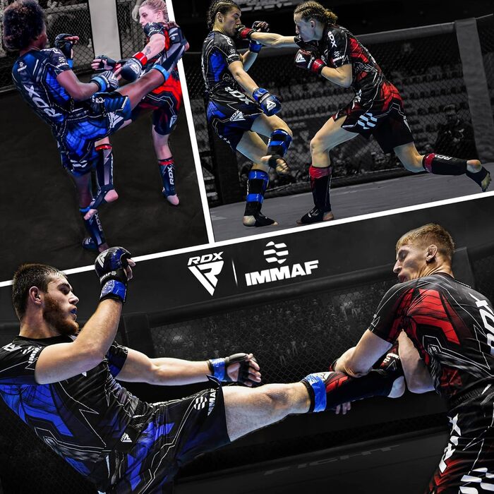 Щитки для гомілок RDX IMMAF для кікбоксингу, захисні накладки на підйомники для боксу, бойових мистецтв, ММА, спарингу, захист ніг для чоловіків та жінок, спорядження для кікбоксингу, синій розмір S