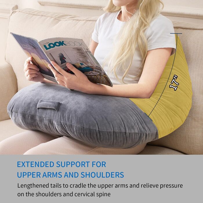 Подушка для підтримки постави на колінах, для читання, гри та в&39язання гачком, подовжена подушка-підлокітник у формі серця для сидіння на дивані або в ліжку, чохол, який можна прати (м&39який сірий колір)