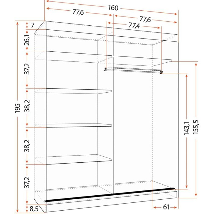 Шафа з дзеркалом - Шафа з розсувними дверима - Шафа для спальні - 61 x 160 x 195 см - Шафа для спальні, гардеробної, вітальні - Дуб Артісан, Дуб Сонома Дуб Артісан/Дуб Сонома