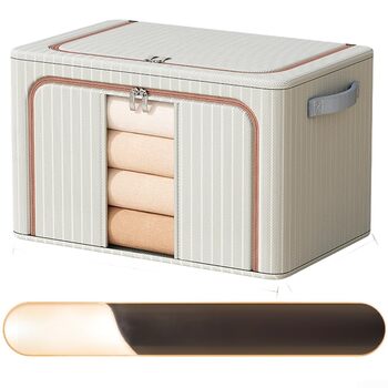 Складаний ящик для зберігання з тканини Оксфорд, велика місткість, 100 л, органайзер для одягу з фронтальним отвором та посиленою сталевою рамою для ковдр та предметів домашнього вжитку, чорний (синій, 100 л, 60 x 42 x 40 см)