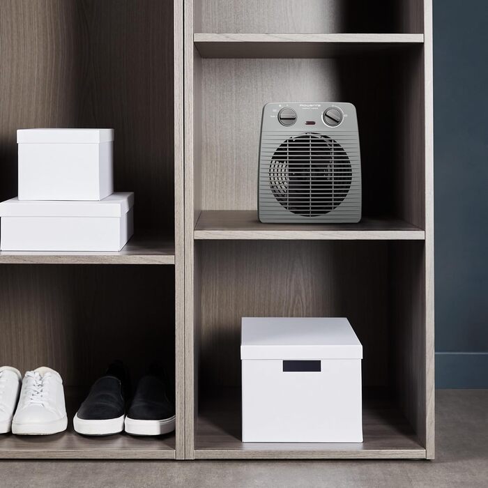 Компактний вентилятор-обігрівач Rowenta, 2 рівні потужності, компактні розміри, термостат, режим охолодження, ручка для перенесення, сірий, SO2212F0, світло-сірий