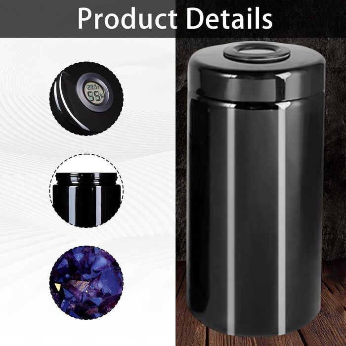 Банки для зберігання, контейнери для зберігання об&39ємом 500 мл з гігрометром у кришці, захист від ультрафіолету, скло для зберігання, консервація, стійкі до запахів, герметичні, біофотонне скло - фіолетово-чорне