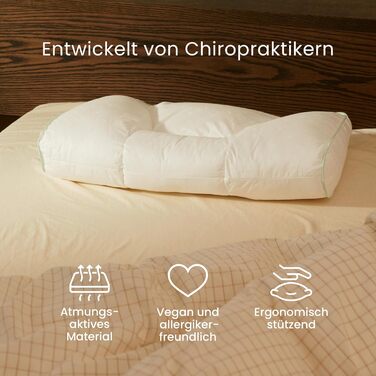 Хіропрактична подушка для ліжка середнього розміру, м&39яка подушка для шиї та плечей, гіпоалергенна, пухова альтернатива підтримка шиї, винайдена данським хіропрактиком (58 x 34 x 13 см) середнього розміру