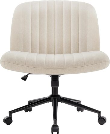 Офісне крісло IWMH без підлокітників, поворотне крісло з регульованою висотою та коліщатками, письмове крісло з тканинною оббивкою, крісло для читання з ширшою подушкою для сидіння зі схрещеними ногами (бежеве з коліщатками)