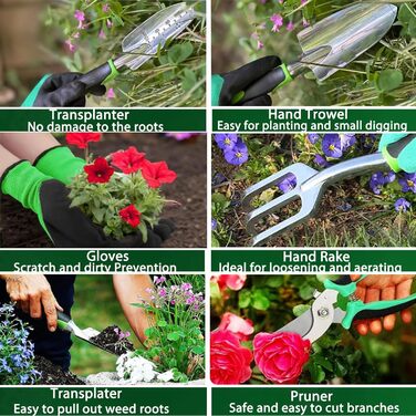 Набір садових інструментів Gartenwerkzeug, 7 предметів. Легкий набір ручних інструментів з алюмінієвого сплаву з антикорозійним покриттям, чудовий подарунок. У комплекті міцний чохол для зберігання та ергономічні ручки з протиковзким покриттям (Зелений)