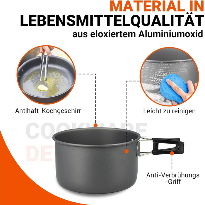 Набір посуду для кемпінгу Bulin, алюмінієві кемпінгові горщики, легкий набір для приготування їжі з складними столовими приборами та чайником, кемпінговий посуд для 1-2-4-6 осіб, ідеально підходить для кемпінгу, активного відпочинку на свіжому повітрі, пі