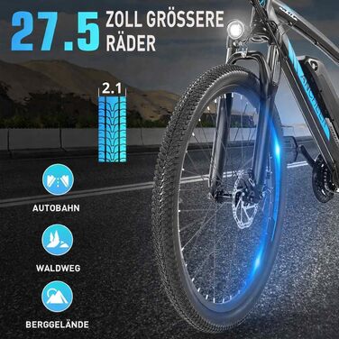 Електровелосипед, 27,5-дюймовий трекінговий велосипед для чоловіків та жінок з акумулятором 36 В 10,4 Аг, двигуном 250 Вт, запасом ходу 100 км, електричний велосипед з 7-ступінчастою коробкою передач, гірський електровелосипед Pedelec для дорослих, зелени