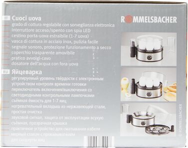 Яйцеварка ROMMELSBACHER ER 400 - на 1-7 яєць, регульована твердість, електронний контроль часу приготування, вимикач, звуковий сиг