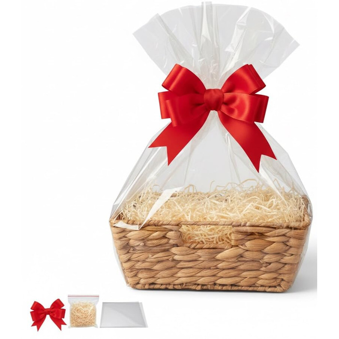 Набір порожніх подарункових кошиків для наповнення включаючи пакувальний папір, фольгу XL та червону стрічку подарунковий кошик на Великдень, хрестини, народження, Різдво та день народження