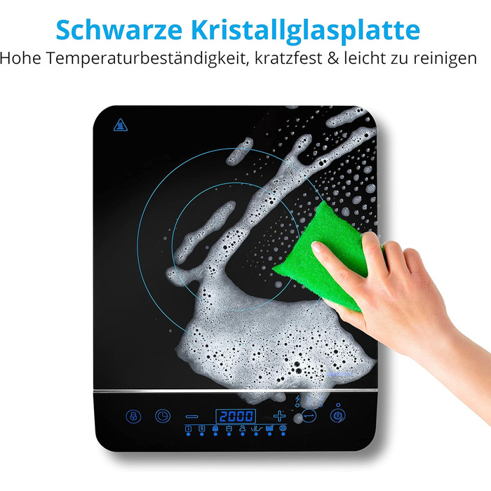 Індукційна конфорка MEDION / 2000 Вт / діапазон температур 60-240 C / 8 автоматичних програм / 10 рівнів потужності / LED-дисплей / MD 17595 / чорний