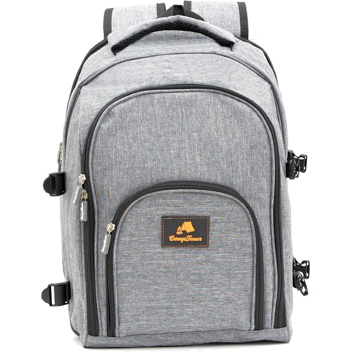 Рюкзак для пікніка CampFeuer з 32 предметів Набір для пікніка для 4 осіб Сірий з тримачем для пляшок, ковдрою для пікніка, відділенням для холодильника та посудом для кемпінгу Рюкзак для відпочинку, рюкзак для кемпінгу