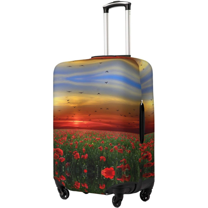 Чохол для валізи Поле маків на заході сонця - еластичний захист від подряпин та пилу, чорний, розмір 95