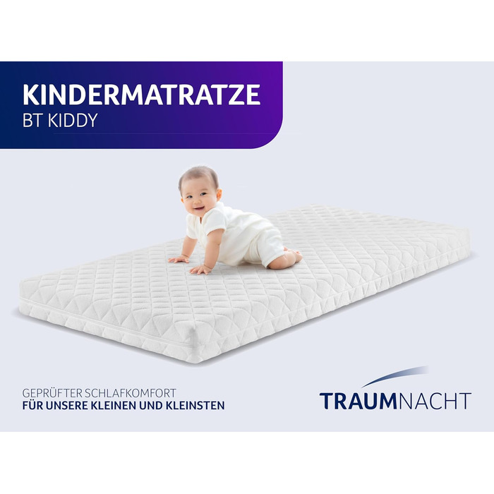 Дитячий матрац Traumnacht BT Kiddy Pure, 70 x 140 см, протестований на наявність шкідливих речовин згідно зі стандартом Oeko-Tex Standard 100, чохол, що не завдає шкоди шкірі, знімний та пральний, виготовлено відповідно до німецьких стандартів якості. Pur