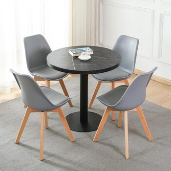 Круглий обідній стіл Mingone, маленький кухонний стіл з мармуровою стільницею та металевими ніжками, 80x80 см, чорний