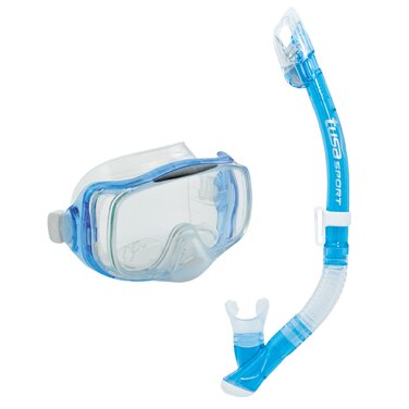 Набір для сухого сноркелінгу TUSA Sport Imprex 3D Dry Snorkel Set, маска для сноркелінгу, суха трубка, силікон, для дорослих, прозоро-блакитний
