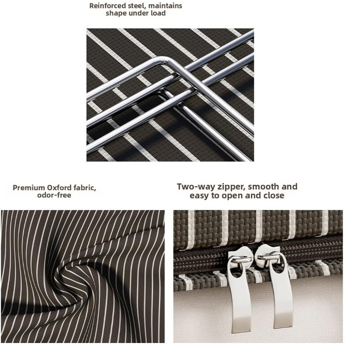 Компактний складний контейнер для зберігання зі сталевою опорною конструкцією та повітропроникною тканиною Оксфорд для економії місця (100 л, чорні смужки)