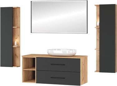 Комплект меблів для ванної кімнати Planetmbel туалетний столик LUX 120 см золотий дуб/антрацит БЕЗ умивальника з тумбою 2 шт. золо