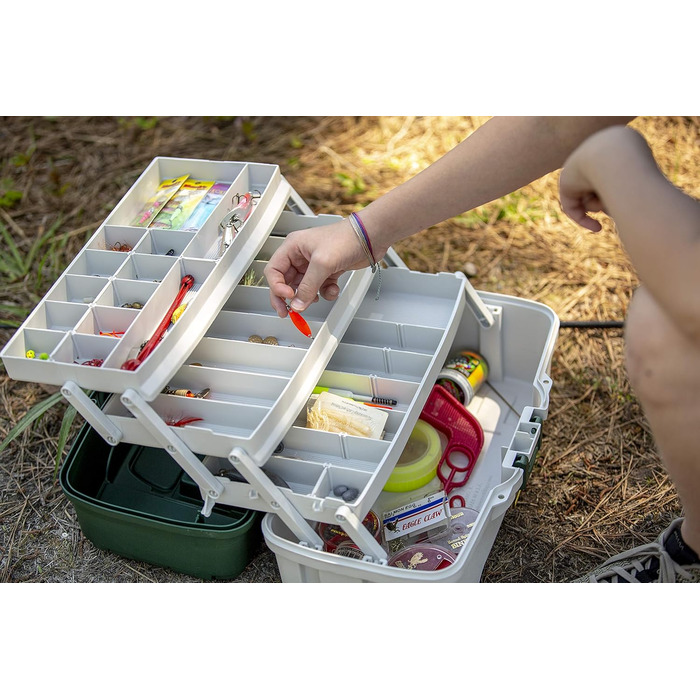 Рибальський ящик Plano з 3 відділеннями та подвійним доступом, темно-зелений, металевий/білий, преміум-сховище для рибальського спорядження, один розмір темно-зелений металевий/білий потрійні сумки та коробки
