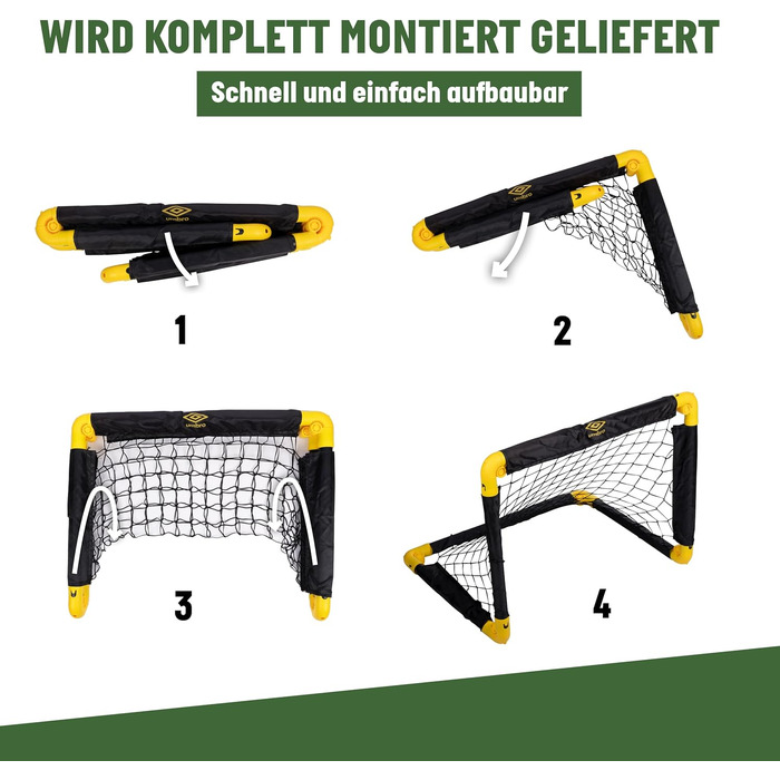 Футбольні ворота Umbro - Футбольні ворота 50 x 44 x 44 см - Складані футбольні ворота - Футбольні ворота для дітей садівництва - Футбольне тренувальне обладнання для використання в приміщенні та на вулиці - Чорний/Жовтий