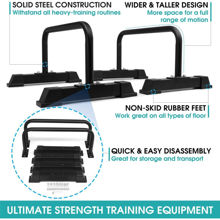 Ручки для віджимань Yes4All, Паралети з дерева/сталею, Великий гриф для віджимань та бруси, Нековзні віджимання, Обладнання для калістеніки для використання в приміщенні та на вулиці, Фітнес, Силові тренування, Тренування з власною вагою, Чорний