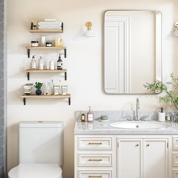 Настінна полиця з дерева та металу, комплект із 4 плаваючих полиць з 3 варіантами кріплення декоративна настінна полиця для вітальні, кухні, спальні, ванної кімнати та офісу, коричнева