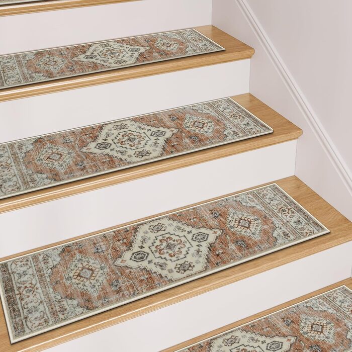 Килимки для сходів OJIA з нековзним покриттям для дерев&39яних сходів у приміщенні, 76,2 x 20,3 см, м&39які, що праються, доріжка для сходів, килимки для сходів, килимки для дітей, домашніх тварин, людей похилого віку, 15 шт. , бежевий