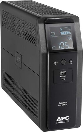 Резервний ДБЖ APC by Schneider Electric PRO UPS 900 ВА потужністю 900 ВА - BR900G-GR - включно зі страхуванням захисту пристрою вартістю 150 000 євро (5 - функція енергозбереження, багатофункціональний дисплей) (живлення 1200 ВА - модель SI, IEC - виходи 