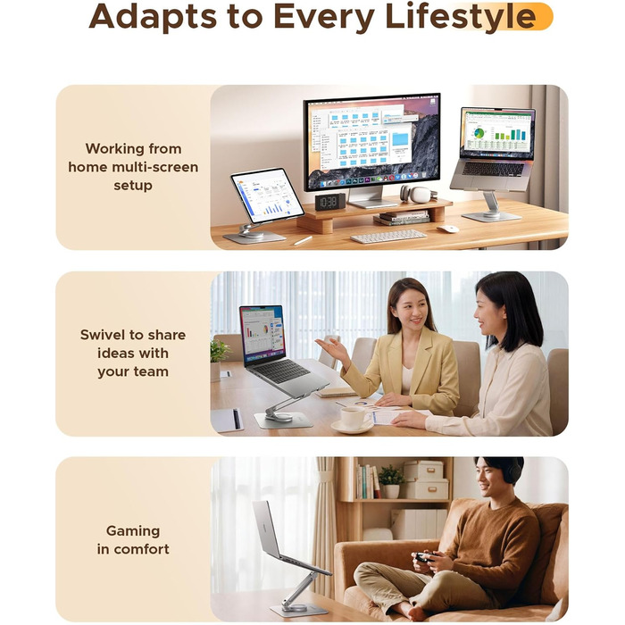 Основа для ноутбука ORICO з регульованою висотою та поворотним механізмом на 360, алюмінієва складана підставка для ергономічної роботи з MacBook Air/Pro та ноутбуками/планшетами 13-17.3, колір сріблястий - ST10