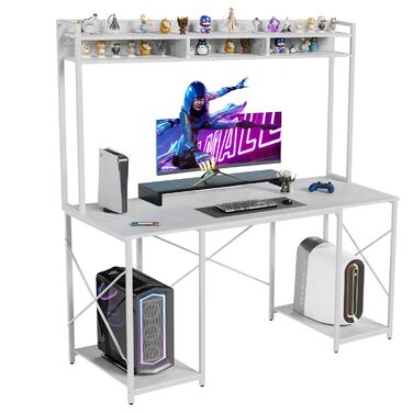 Письмовий стіл Devoko 120 x 60 x 162 см, стіл з місцем для зберігання, комп&39ютерний стіл з полицею та підставкою для монітора, ПК-стіл для домашнього офісу, білий 120 x 60 см