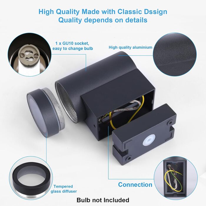 Зовнішній настінний світильник, GU10 Світильник водонепроникний IP65 Зовнішній світильник Зовнішній світильник Настінний алюмінієв