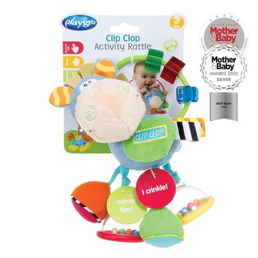 Плюшева гримуча конячка, розвиваюча іграшка, від 3 місяців, без бісфенолу А, Playgro Toy Box Horse Clip-Clap, синій/кольоровий, 40