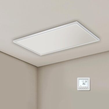 Інфрачервоний стельовий обігрівач з термостатом, 660 Вт, інфрачервоний стельовий обігрівач із захистом від перегріву, нагрівальна панель, енергозберігаючий електричний обігрівач - 1030 x 630 мм, 660 Вт стельове кріплення термостат