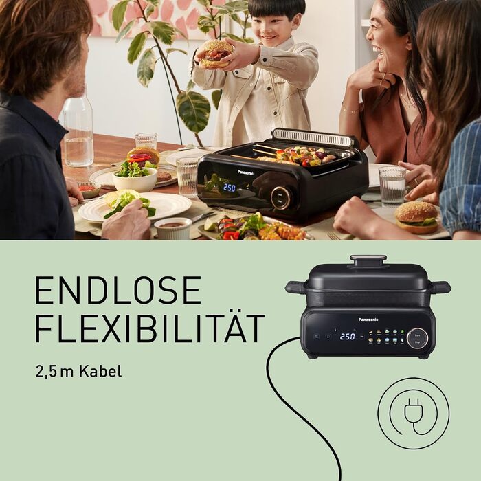 Мультипіч-гриль Panasonic NF-GM600 6-в-1 електрогриль, планча, тушкування, slow cook, BBQ та пароварка, 1400 Вт, 40250 C, 9 авторежимів, 6 антипригарних панелей, система відведення диму, 6 аксесуарів