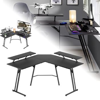 Великий ігровий стіл, L-подібний комп&39ютерний стіл з підставкою для монітора, карбонова поверхня, ергономічний кутовий стіл для ігор та домашнього офісу
