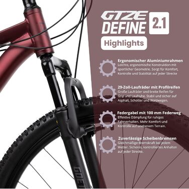 Гірський велосипед Goetze Define 2.1 Hardtail, 29-дюймові колеса, 19-дюймова алюмінієва рама, подвійні дискові гальма, 24-швидкісна Shimano Altus, графітова амортизаційна вилка 100 мм