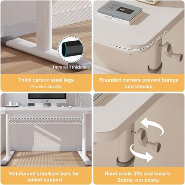 Стіл з регульованою висотою, стіл з ручним регулюванням висоти для роботи сидячи та стоячи, міцний комп&39ютерний стіл для домашнього офісу та навчання, білий, 80x45*63-90 см
