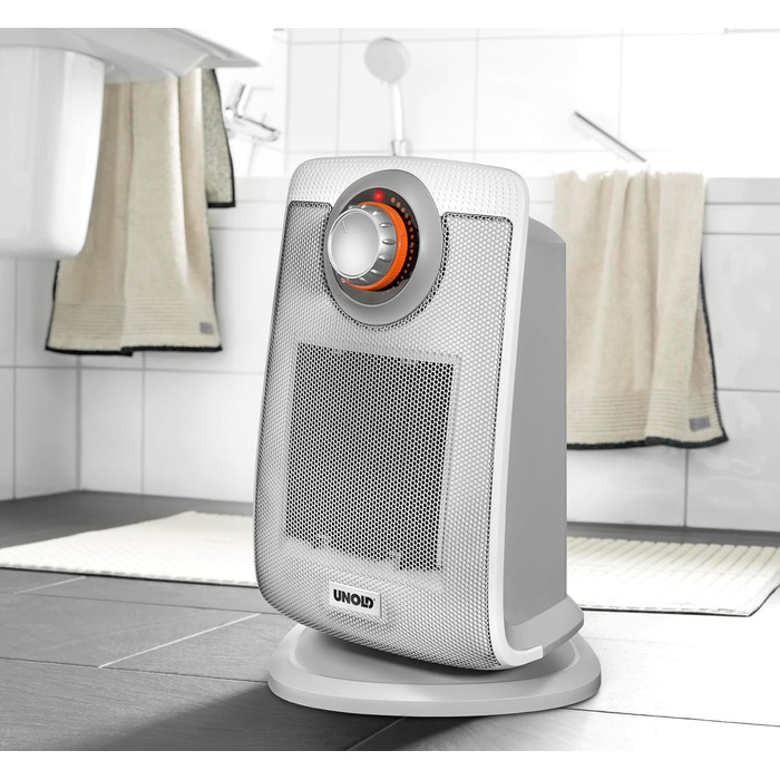 Керамічний вентилятор-обігрівач Unold 86440 - білий, до 2000 Вт, функція вентилятора, 4-ступінчастий термостат, коливання 75, легкий та тихий, захист від перегріву, ручка для перенесення, захист від крапель IP21