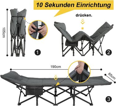 Розкладне кемпінгове ліжко, розкладне гостьове ліжко до 200 кг для використання в приміщенні, на вулиці, на пляжі та в саду (сіре)