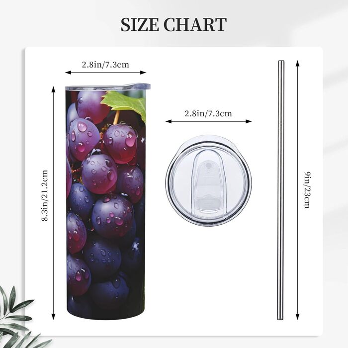 Кухоль з прямою трубочкою, 590 мл, дизайн свіжий виноград, принт, дорожній кухоль, підходить для кемпінгу, офісу та дому