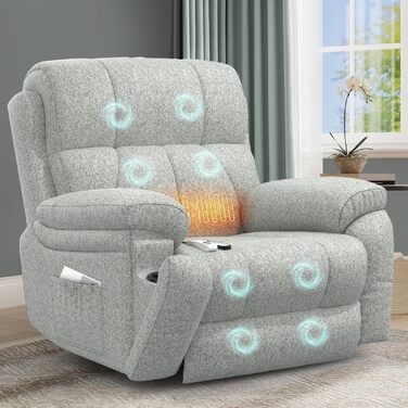 Електричне крісло-реклайнер YONISEE з функцією масажу, підйомником, масажем, підігрівом, підставкою для ніг, 2 бічними кишенями, підстаканником, портами типу C та USB, крісло-реклайнер для вітальні