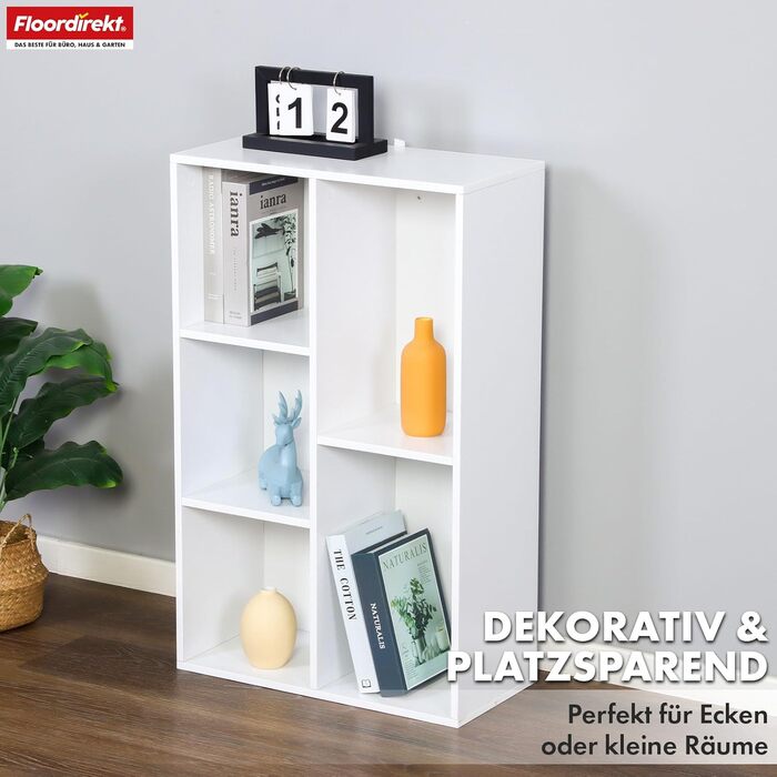 Книжкова полиця Floordirekt, біла полиця з 5 відділеннями, кубічна полиця, 24 Г x 50 Ш x 80 В см, перегородка для дитячої кімнати, вітальні, офісу та спальні (Арканзас)