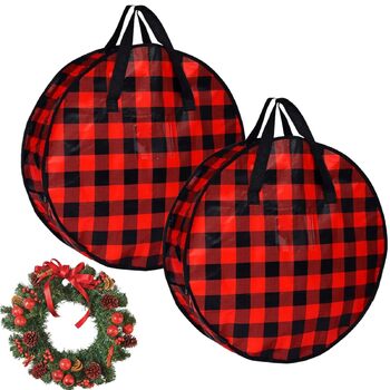 Коробка для зберігання гірлянд 2 шт., картатий тримач коробка для зберігання із застібкою-блискавкою та ручкою, для дому, підвалу, шафи, гаража, горища, свят, Різдва, 76 x 18 см