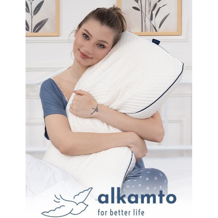 Подушка alkamto з піни з ефектом пам&39яті 70x45 см Ергономічна подушка для підтримки шиї Сертифіковано Oeko-Tex Терморегулюючий чохол Гіпоалергенна та придатна для прання Для сну на спині та на боці