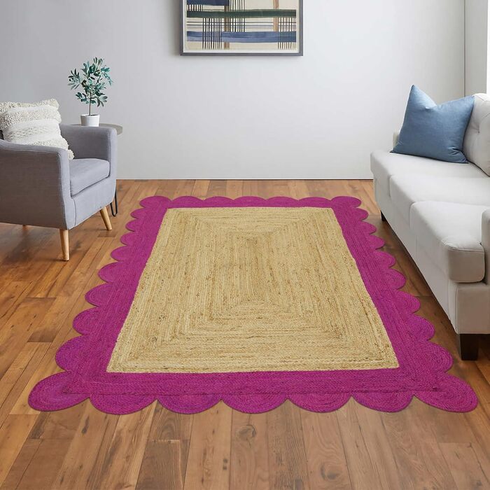 Великий килим кілім 30,5 х 38,1 см, хвилястий килим, бежево-рожевий, тканий джутовий килим, для приміщень і вулиць, плоске плетінн