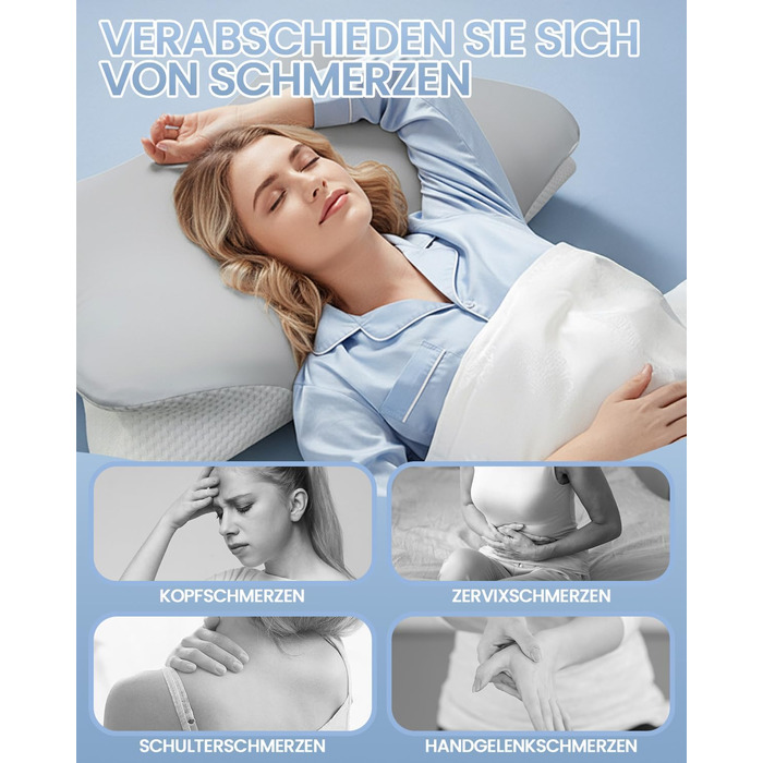 Велика подушка для шиї, подушка для голови, подушка для підтримки шиї, подушка з піни з ефектом пам&39яті, ергономічна ортопедична подушка з наволочкою, подушка для сну на боці, спині та животі - 60 x 34 см x 9/13 см, сірий
