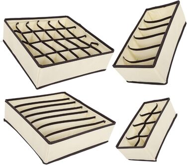 Коробка для зберігання білизни, органайзер, складана, неткане полотно, шухляда, органайзер для шафи для шкарпеток, бюстгальтерів, краваток, рушників, бежевий, комплект з 4 предметів