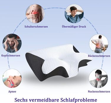 Ергономічна подушка для шиї Curosleep, подушка для шиї з піни з ефектом пам&39яті, подушка проти хропіння для сну на спині, боці та животі, дихаюча та миється (чорна)