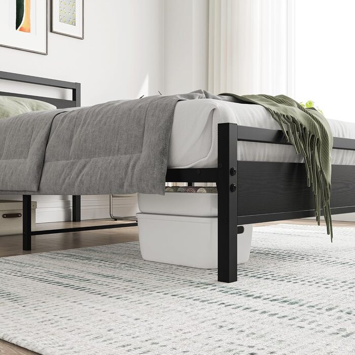 Каркас ліжка HOJINLINERO 90 x 200 см, Каркас ліжка з металу та дерева, Односпальне ліжко, Металевий каркас ліжка 90x200 см з рейковою основою, Гостьове ліжко, Дитяче ліжко 90x200 см з місцем для зберігання, Ліжко з місцем для зберігання, Каркас ліжка, Чор