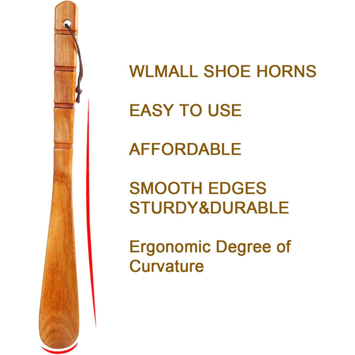 Дерев'яний ріжок для взуття WLMALL преміум-класу, ука, міцний, довжиною 33 см, ледачий ріжок для взуття для людей похилого віку, д