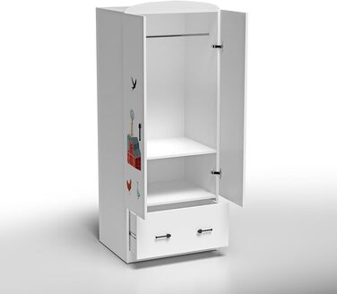 Дитяча шафа для одягу з 2 дверцятами та фермерським мотивом - Міцні та яскраві меблі для дитячої кімнати 60X75X190 см PL 699